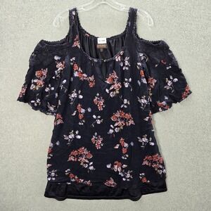 Shyanne Women Dress Medium Black Floral Cold Shoulder Ruffle Tiered Lace Western